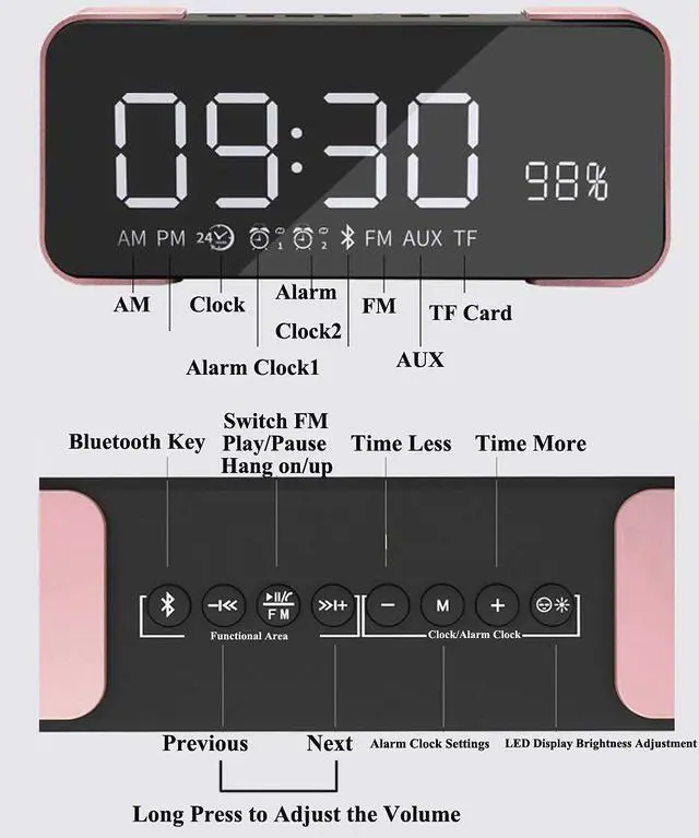 Alt view image 3 of 7 - Werleo Bluetooth Speaker Portable Wireless Stereo Speaker with Alarm Clock FM Radio LED Display Micrphone Hands-Free Two Subwoofer Enhanced Bass Hi-Fi Surround for iPhone iPad Samsung Tablet PC Home