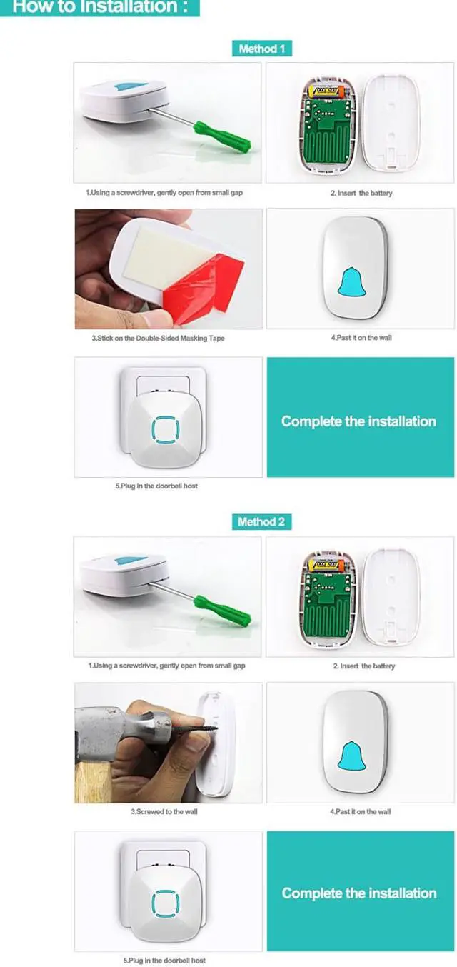 Alt view image 7 of 7 - Ring Doorbell Werleo Waterproof Wireless Doorbell Kit Remote Door Chime 2 Plugin Receivers 1 Push Button with LED indicator 1000ft Range 36 Chime 4 Level Volume No Batterie Required for Receiver White
