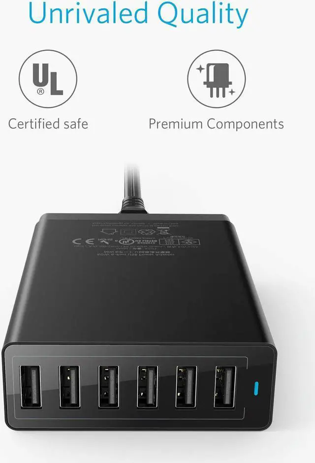 Alt view image 6 of 7 - Werleo 50W 6-Port USB Wall Charger 6 for iPhone XS XS Max XR iPhone X 8 7 6 Plus iPad Pro Air 2 mini iPod Samsung Galaxy S7 S6 Edge Plus Note 5 4 LG Nexus HTC and More
