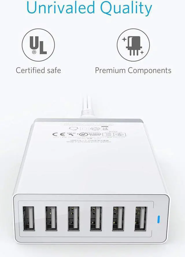 Alt view image 4 of 6 - Werleo 50W 6-Port USB Wall Charger 6 for iPhone XS XS Max XR iPhone X 8 7 6 Plus iPad Pro Air 2 mini iPod Samsung Galaxy S7 S6 Edge Plus Note 5 4 LG Nexus HTC and More