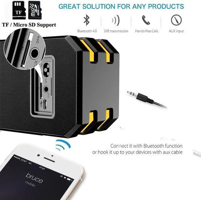 Alt view image 4 of 7 - Werleo 12W IP65 Waterproof Bluetooth 4.0 Speaker Portable Outdoor Wireless Stereo Speakers with Microphone Dual Bass Drivers 3.5mm AUX IN SD TF Cards Slot Hands Free for iPhone Samsung Beach Golf Home