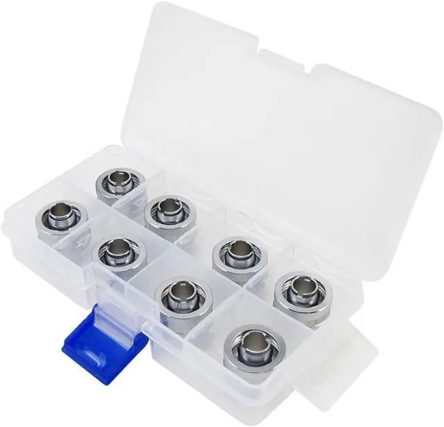 Alt view image 8 of 8 - XSPC G1/4" to 3/8" ID, 5/8" OD Compression Fitting V2 for Soft Tubing, Chrome, 8-pack