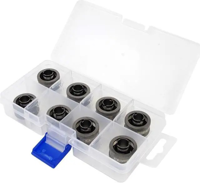 Alt view image 8 of 8 - XSPC G1/4" to 3/8" ID, 5/8" OD Compression Fitting V2 for Soft Tubing, Black Chrome, 8-pack
