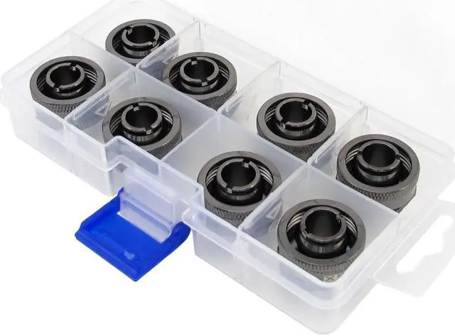 Alt view image 7 of 7 - XSPC G1/4" to 1/2" ID, 3/4" OD Compression Fitting V2 for Soft Tubing, Black Chrome, 8-pack