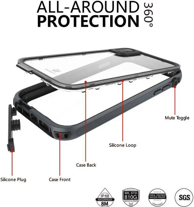 Alt view image 2 of 7 - aquaLife iPhone Xs MAX Waterproof, Shock & Drop Proof, Dirt Proof, Heavy Duty Case (IP68 Rated, MIL-STD-810G Certified) Features: Built-in Screen Protector & 360° Watertight Seal (Grey)