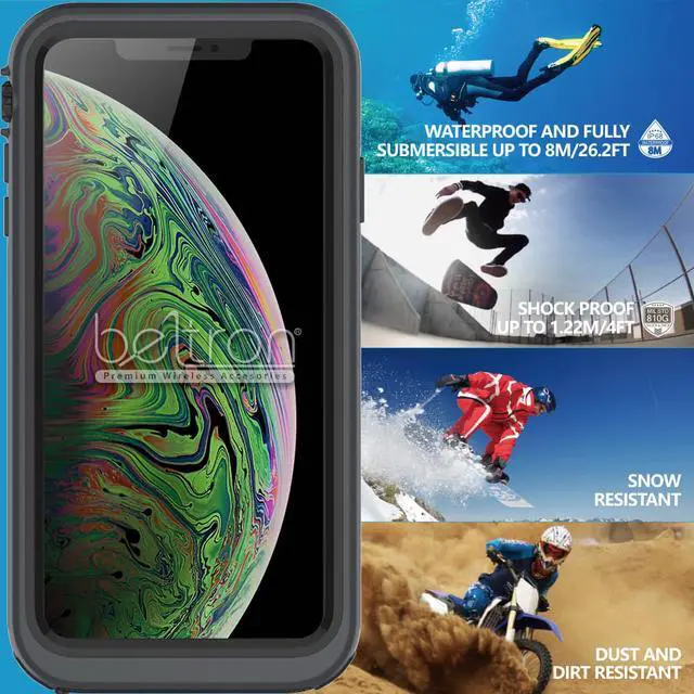 Alt view image 5 of 7 - aquaLife iPhone Xs MAX Waterproof, Shock & Drop Proof, Dirt Proof, Heavy Duty Case (IP68 Rated, MIL-STD-810G Certified) Features: Built-in Screen Protector & 360° Watertight Seal (Grey)