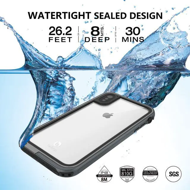Alt view image 7 of 7 - aquaLife iPhone Xs MAX Waterproof, Shock & Drop Proof, Dirt Proof, Heavy Duty Case (IP68 Rated, MIL-STD-810G Certified) Features: Built-in Screen Protector & 360° Watertight Seal (Grey)