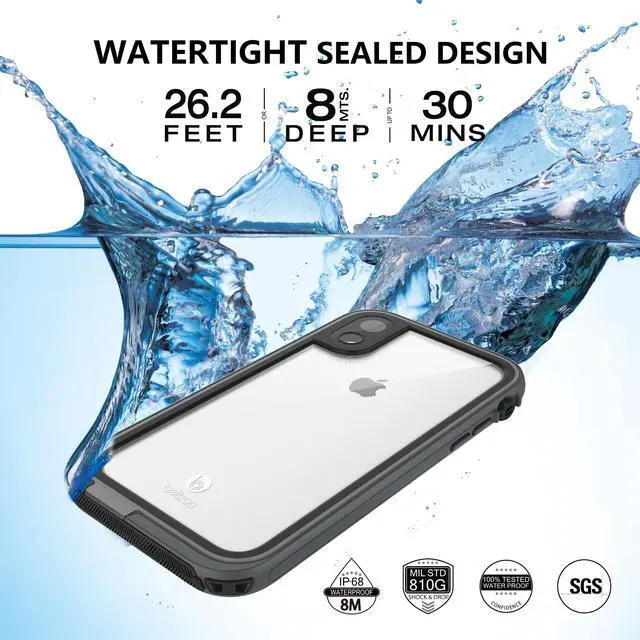 Alt view image 7 of 7 - aquaLife iPhone XR Waterproof, Shock & Drop Proof, Dirt Proof, Heavy Duty Case (IP68 Rated, MIL-STD-810G Certified) Features: Built-in Screen Protector & 360° Watertight Sealed Design (Grey)