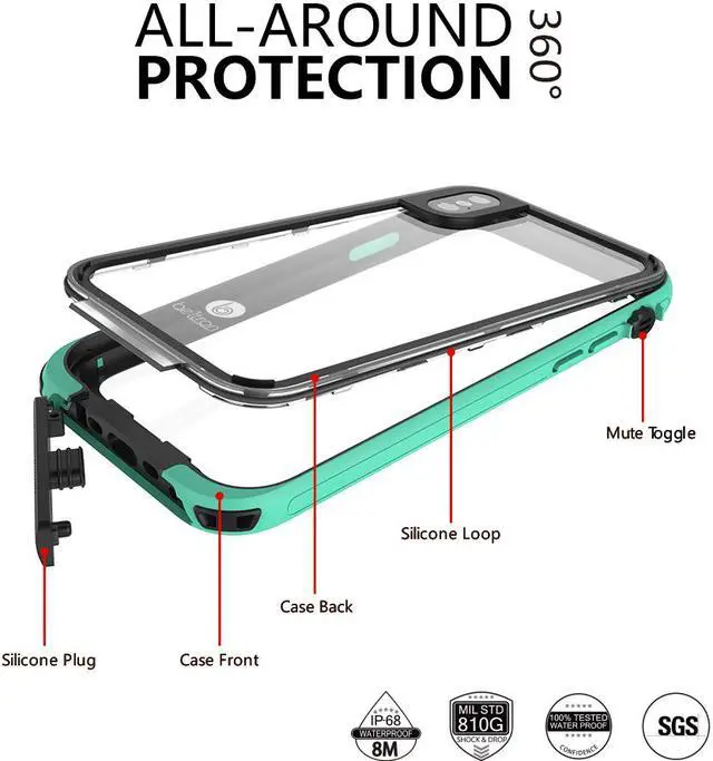 Alt view image 2 of 7 - aquaLife Waterproof, Shock & Drop Proof, Dirt Proof, Heavy Duty Underwater Diving Case for iPhone X iPhone Xs (IP68 Rated, MIL-STD-810G Certified) Fully Sealed w/Built-in Screen Protector (Teal)