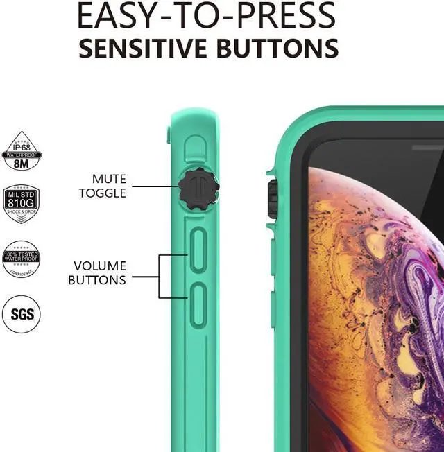 Alt view image 6 of 7 - aquaLife Waterproof, Shock & Drop Proof, Dirt Proof, Heavy Duty Underwater Diving Case for iPhone X iPhone Xs (IP68 Rated, MIL-STD-810G Certified) Fully Sealed w/Built-in Screen Protector (Teal)