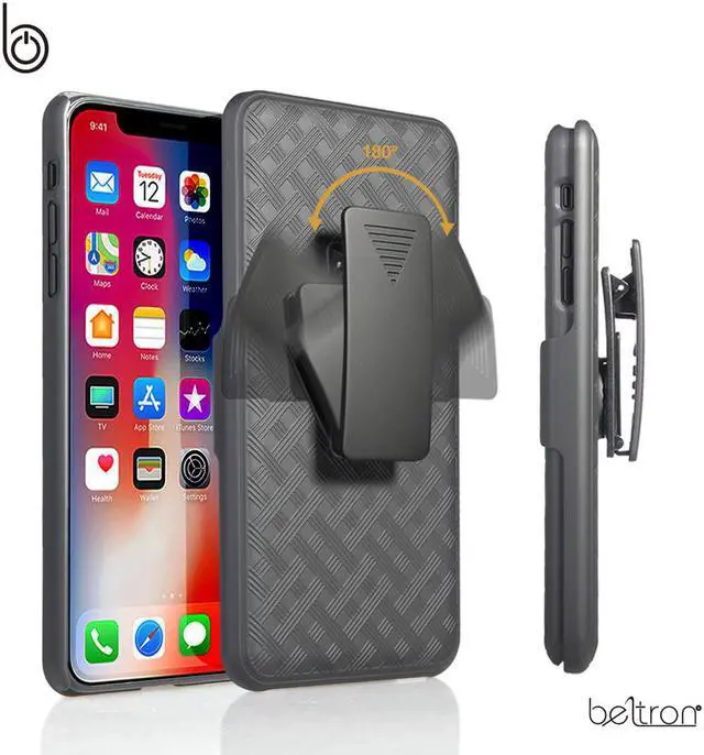 Main image of iPhone XS MAX Case Holster, Slim Protective Belt Clip Slider Case (Shell/Holster Combo) with Built-In Kickstand