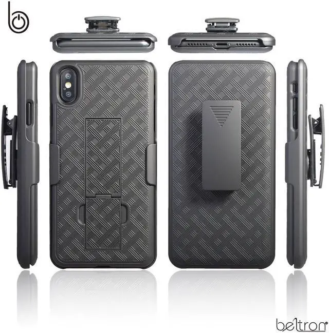 Alt view image 6 of 7 - iPhone XS MAX Case Holster, Slim Protective Belt Clip Slider Case (Shell/Holster Combo) with Built-In Kickstand