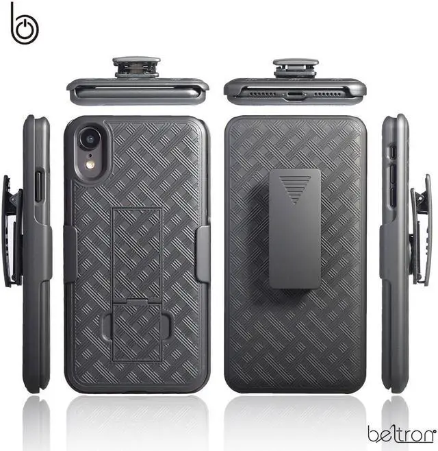 Alt view image 3 of 6 - iPhone XR Holster Case, Slim Protective Belt Clip Slider Case (Shell/Holster Combo) with Built-in Kickstand