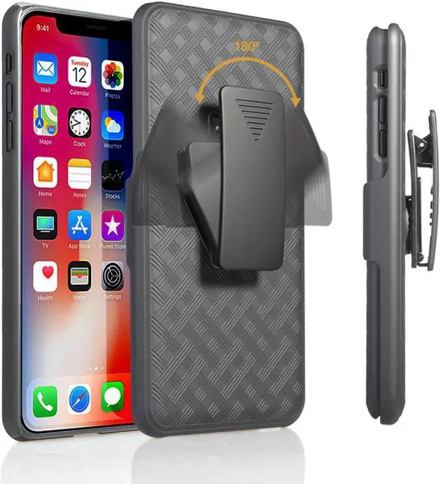 Alt view image 5 of 6 - iPhone XR Holster Case, Slim Protective Belt Clip Slider Case (Shell/Holster Combo) with Built-in Kickstand