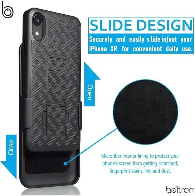 Alt view image 6 of 6 - iPhone XR Holster Case, Slim Protective Belt Clip Slider Case (Shell/Holster Combo) with Built-in Kickstand