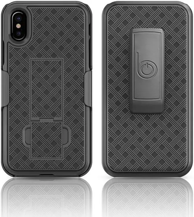 Alt view image 6 of 7 - iPhone X/XS Holster Case, Slim Protective Belt Clip Slider Case (Shell/Holster Combo) with Built-in Kickstand