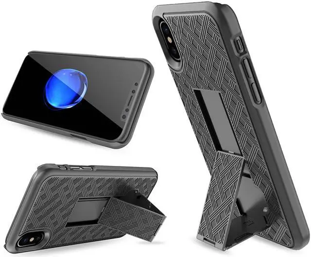 Alt view image 7 of 7 - iPhone X/XS Holster Case, Slim Protective Belt Clip Slider Case (Shell/Holster Combo) with Built-in Kickstand