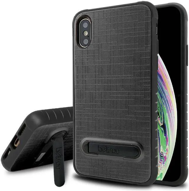 Alt view image 4 of 6 - iPhone X/XS Slim Protective Heavy Duty Dual Layer Grip Case (with Metal Kickstand) & Compatible Belt Clip Holster Combo
