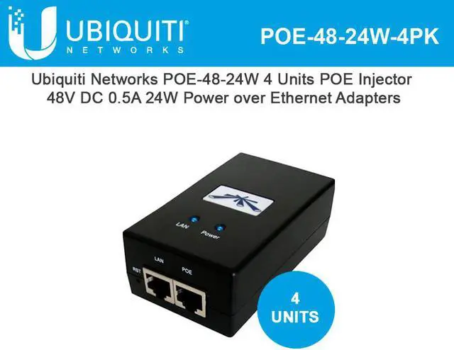 Main image of Ubiquiti Networks POE-48-24W 4 Units POE Injector 48V DC 0.5A 24W Power over Ethernet Adapters