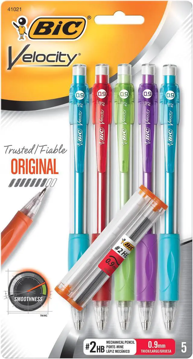 Alt view image 8 of 20 - Bic Mechanical Pencil Refillable Rubbergrip .9mm 5/PK Assorted MVP51