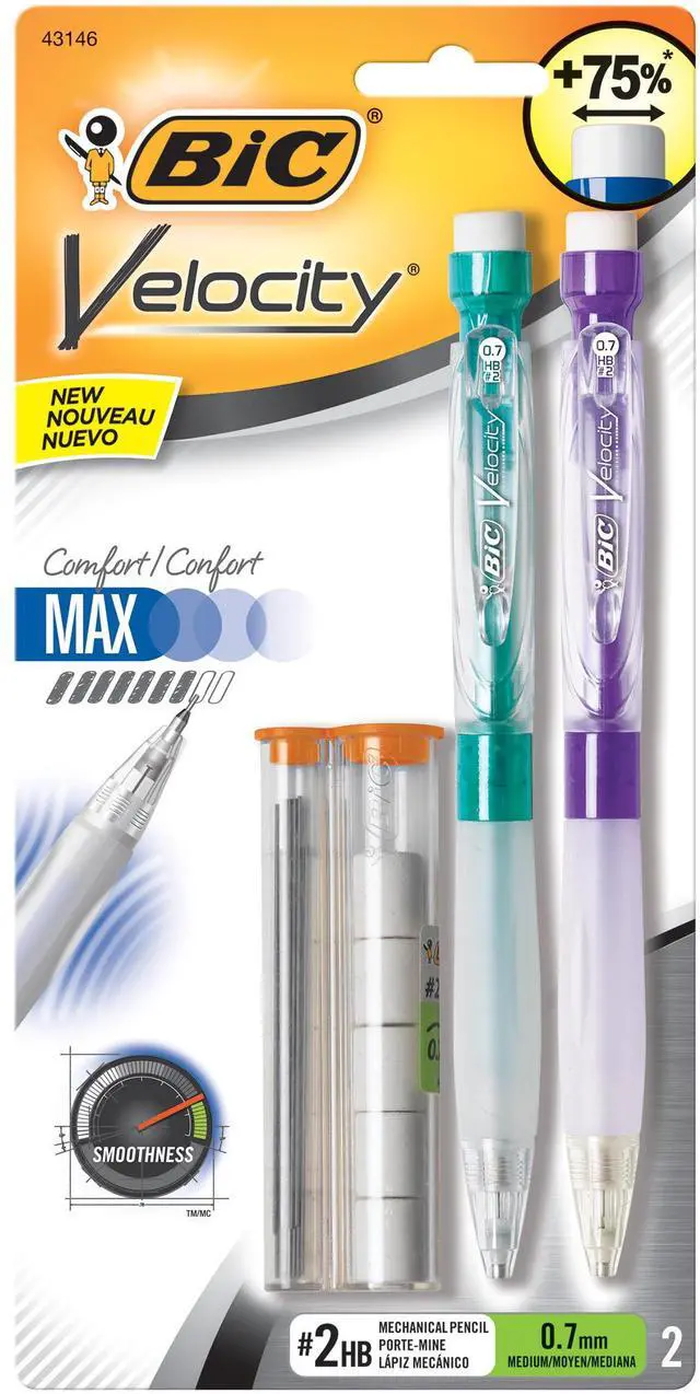 Alt view image 2 of 15 - BIC MPMX7P21-BK Velocity Max Pencil, 0.7 mm, Assorted, 2/Pack