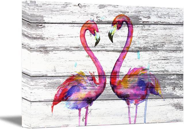 Rainbow Flamingo 1 Watercolor Canvas Wooden Wall Art