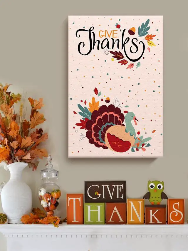 Alt view image 2 of 6 - Awkward Styles Thanksgiving Canvas Wall Art Give Thanks Turkey Home Decor Prints