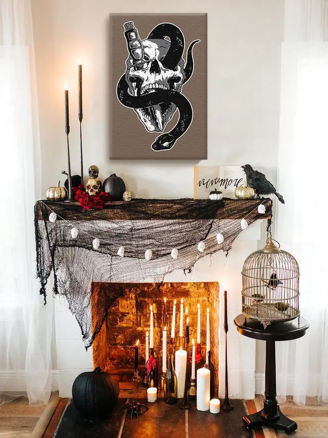Alt view image 2 of 6 - Awkward Styles Skull Canvas Wall Art Snake and Knife Home Decor Prints