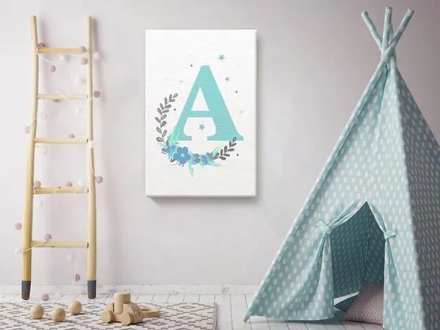 Alt view image 2 of 6 - Awkward Styles Nursery Canvas Wall Art Blue Initial Letter A Home Decor Prints