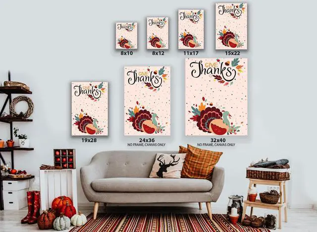 Alt view image 3 of 6 - Awkward Styles Thanksgiving Canvas Wall Art Give Thanks Turkey Home Decor Prints