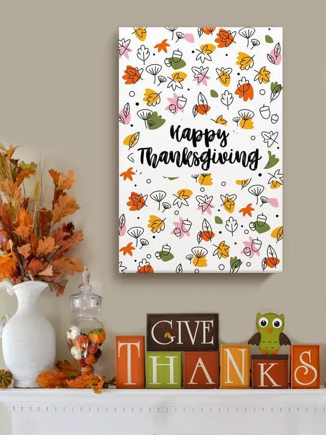 Alt view image 2 of 6 - Awkward Styles Thanksgiving Canvas Wall Art Happy Holidays Foliage Home Decor Prints