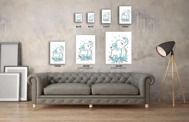 Alt view image 3 of 6 - Awkward Styles Nursery Canvas Wall Art Blue Elephant Home Decor Prints
