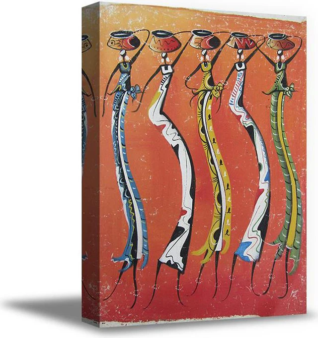 Main image of African Woman Canvas African Painting Bathroom Decor African Wall Art Ready to Hang Picture African Colorful Art Decals Folk Canvas Decor Beautiful Africans African Woman Canvas Printed Portrait