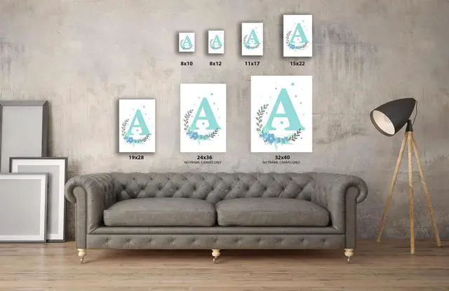 Alt view image 3 of 6 - Awkward Styles Nursery Canvas Wall Art Blue Initial Letter A Home Decor Prints