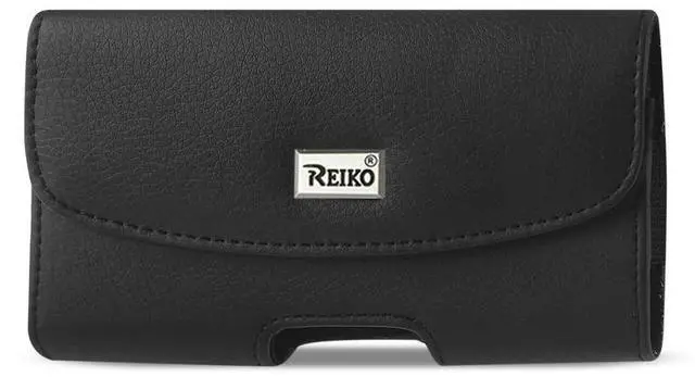 Main image of Reiko Horizontal Leather Pouch With Embossed Logo In Black (6.4X3.5X0.7 Inches)