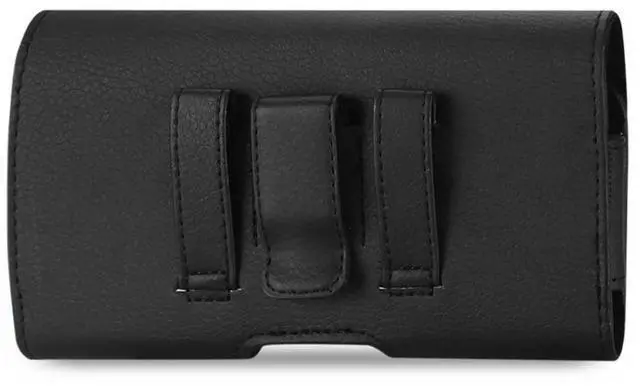 Alt view image 3 of 4 - Reiko Horizontal Leather Pouch With Embossed Logo In Black (6.4X3.5X0.7 Inches)