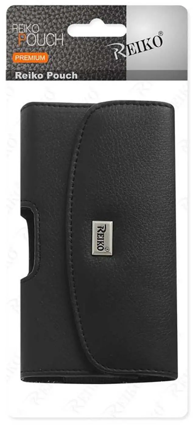 Alt view image 4 of 4 - Reiko Horizontal Leather Pouch With Embossed Logo In Black (6.4X3.5X0.7 Inches)