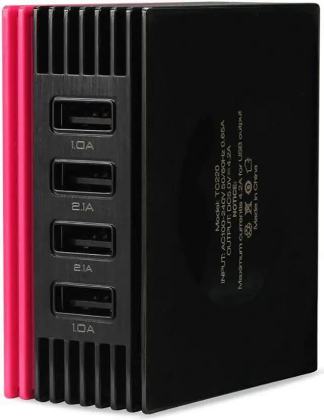 Alt view image 3 of 5 - REIKO 4 AMP FOUR PORTS PORTABLE TRAVEL STATION CHARGER IN HOT PINK