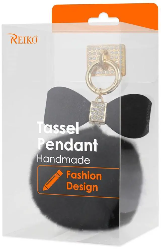 Alt view image 4 of 7 - Reiko REIKO PHONE HOLDER/ FINGER LOOP GRIP WITH RHINESTONE SOFT PUFFY FUR BALL IN BLACK