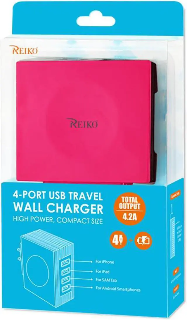 Alt view image 4 of 5 - REIKO 4 AMP FOUR PORTS PORTABLE TRAVEL STATION CHARGER IN HOT PINK