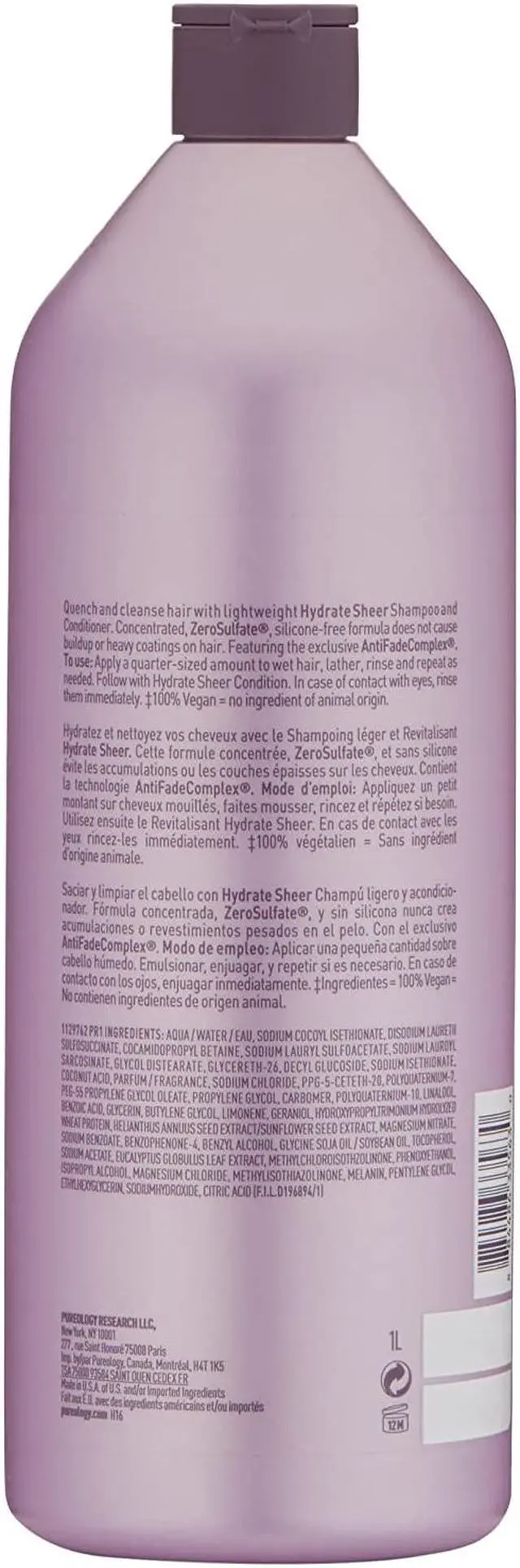 Alt view image 3 of 8 - pureology | hydrate sheer moisturizing shampoo | for fine, dry color treated hair | sulfatefree | siliconefree| vegan | 33.8 oz.