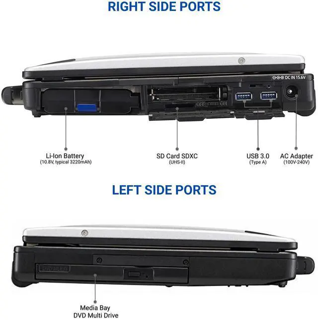 Alt view image 3 of 7 - Panasonic Toughbook CF-53 MK4, Semi Rugged Laptop, 14" HD Touch, 4G LTE, GPS, Intel Core i5 4310U @ 2GHz, Backlit Keyboard, DVD, 8GB, 256GB SSD, Windows 10 Pro, 90-Day Warranty