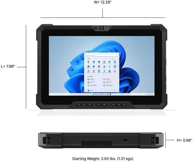 Alt view image 2 of 6 - Dell Latitude 7220 Rugged Extreme, Tablet - PC, 11.6" FHD Touch, Core i7-8665U up to 4.80GHz vPro, Outdoor-Readable, 16GB, 256GB NVMe SSD, USB-C, Webcam, dGPS, Windows 11 Pro