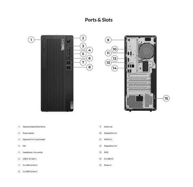 Alt view image 3 of 5 - Lenovo ThinkCentre M70t Gen 3 Tower Desktop, Core i5-12600, 32GB RAM, 1TB SSD, Windows 11 Pro