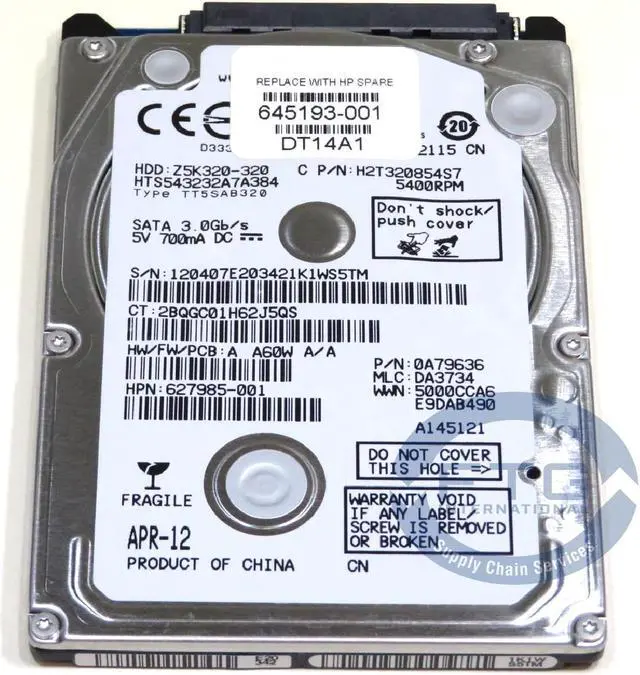 Main image of 627985-001 / HTS543232A7A384 HITACHI 320GB 5.4K RPM HDD SATA 3.0Gb/s