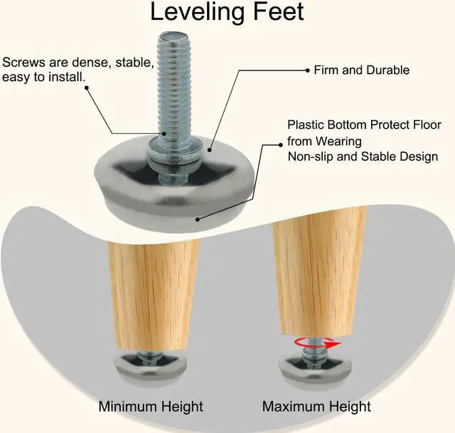 Alt view image 4 of 7 - M6 x 20 x 30 Leveling Feet Protector Floor Round Base Leveler for Desk Leg 4pcs