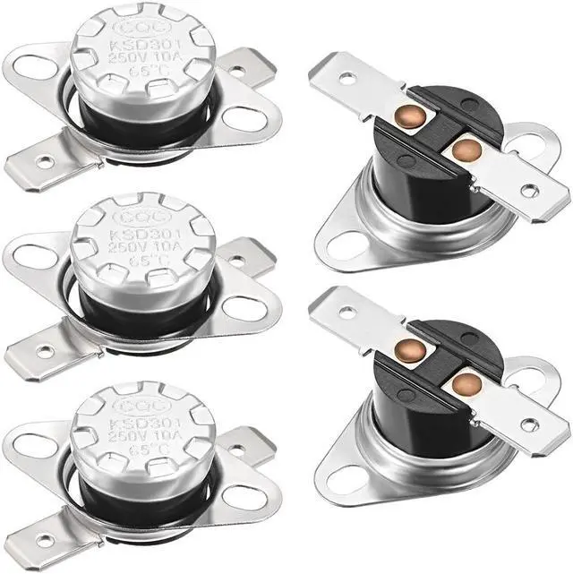 Main image of KSD301 Thermostat, Temperature Control Switch 65°C 10A Normally Closed N.C 6.3mm Pin 5pcs