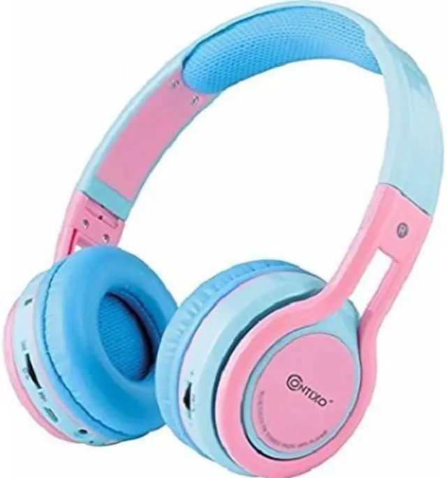 Alt view image 8 of 15 - Contixo KB-2600 Kid Safe 85dB Over The Ear Foldable Wireless Bluetooth Headphone with Volume Limiter, Built-in Micro Phone, Micro SD Card Music Player, FM Stereo Radio, Blue+Pink