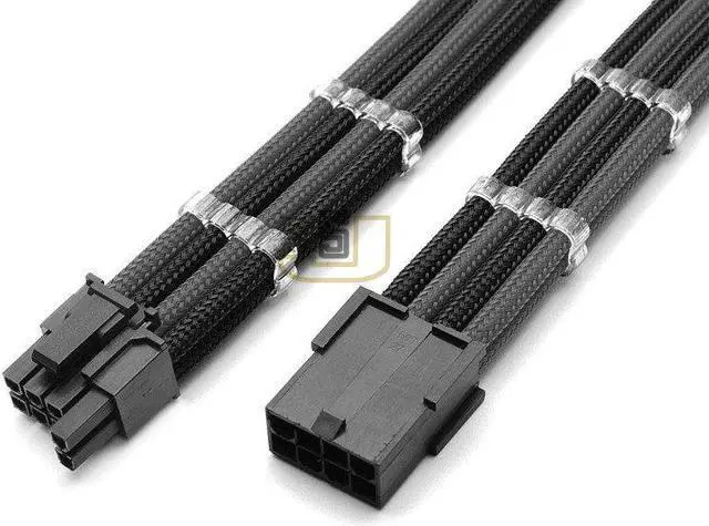 Main image of 12" Single Sleeved Black & Dark Gray PCI-E GPU 8 Pin to 6+2 Pin PCI-E Power Extension Cable + 2PCS Cable Comb black