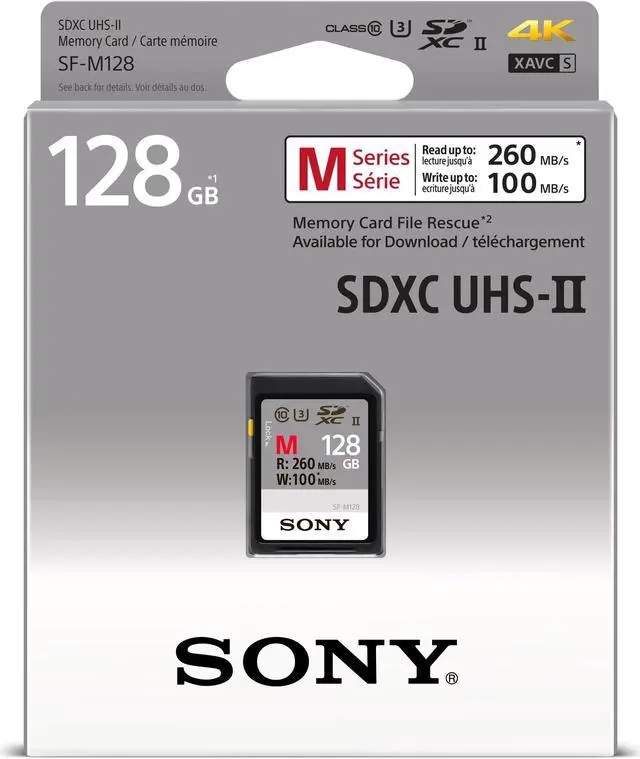 Alt view image 10 of 16 - Sony M Series SDXC UHS-II Card 128GB, V60, CL10, U3, Max R277MB/S, W150MB/S (SF-M128/T2)